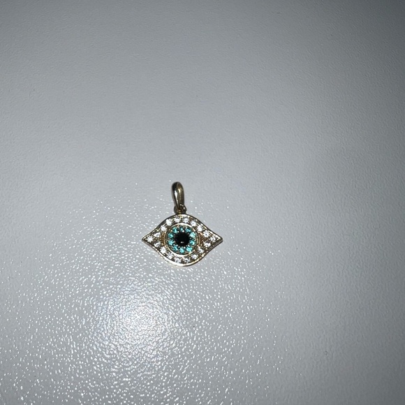 Black, Blue and White Cubic Zirconia Evil Eye Pendant in 10K Solid Gold - Picture 3 of 7